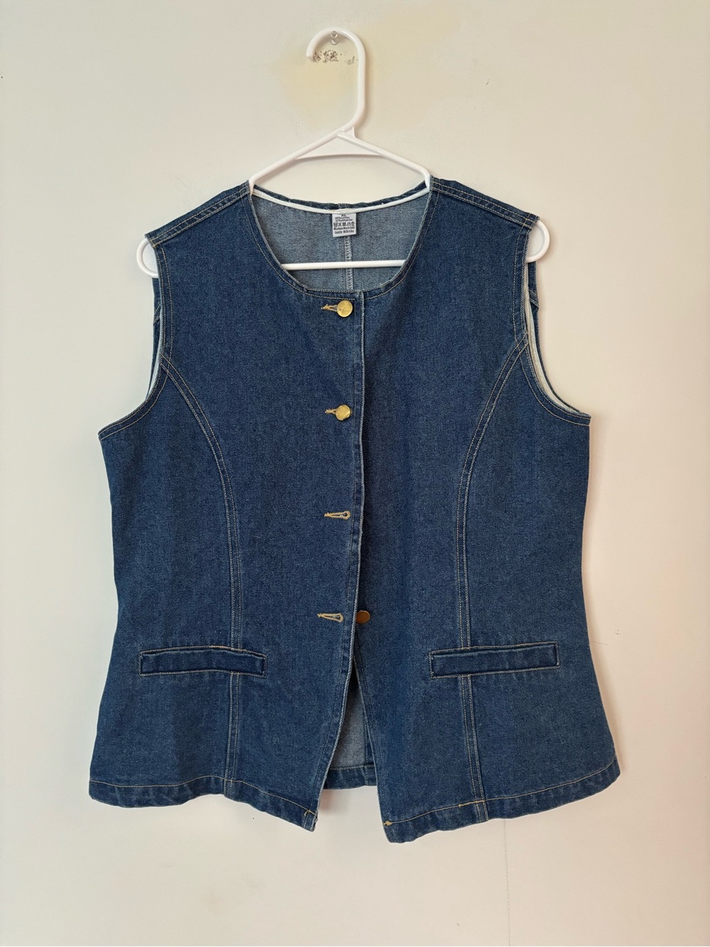 dark blue denim wash button up sleeveless flared jean blouse top👖